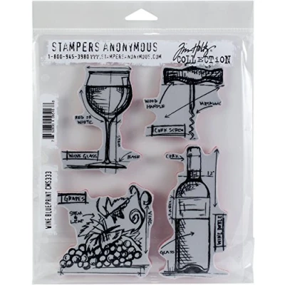 Image of Tim Holtz Stampers Anon Cling RBBR Stamp Set, Wine Blueprint, One Size