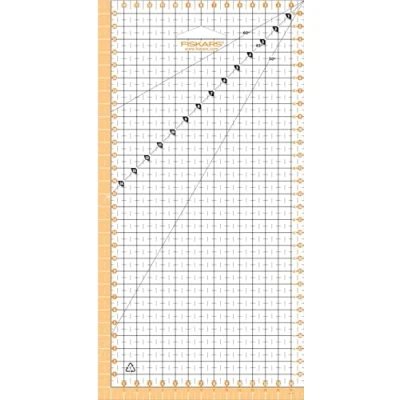 Image of Fiskars Patchwork Ruler, 15 x 30 cm, raised 1 cm seam allowance, cut half centimetre grid lines, angle PET plastic, 1066361