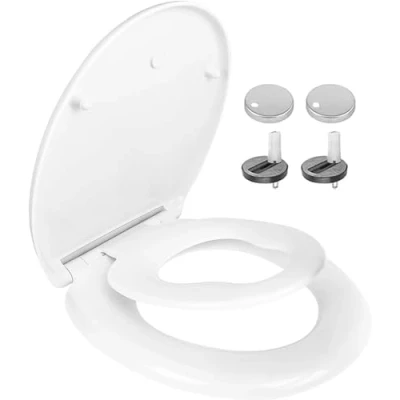 Image of Soft Close Family Toilet Seat Potty Training 2 in 1 with Quick Release for Easy Cleaning Child Built Detachable Magnetic Lid Installation 360 Adjustable Hinges Premium UF