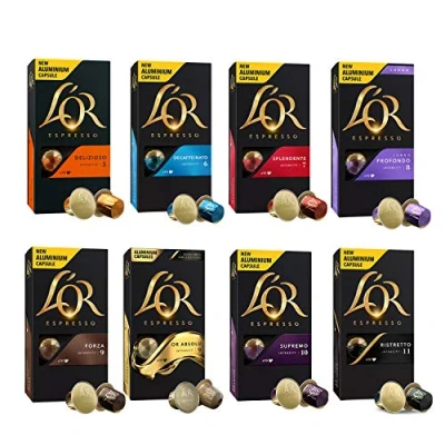 Image of L&#039;OR Espresso Coffee Variety Bundle Nespresso(R) Compatible Aluminium Capsules 8 Packs of 10 (80 Drinks)