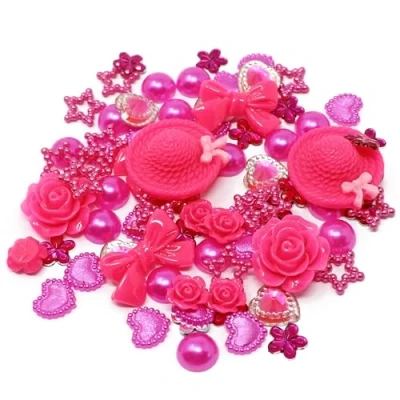 Image of Special Touches 80 Mix Shabby Chic Resin Flatbacks Craft Cardmaking Embellishments (Bright Pink)