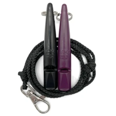 Image of ACME Dog Whistle No. 211.5 with Band Double Pack 2 Whistles Including Bands Ideal for Recall Loud and Far reaching (Black + Purple)