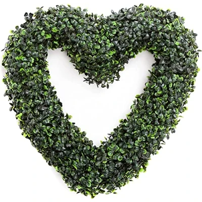 Image of Best Artificial 40cm Green Boxwood Buxus Grass Topiary Hanging Heart Wreath UV Stable
