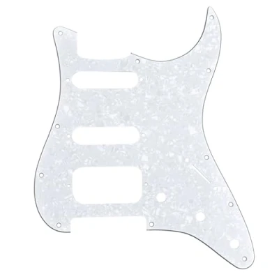 Image of Musiclily Pro 11 Hole Round Corner HSS Guitar Strat Pickguard for USA/Mexican Stratocaster Open Pickup, 4Ply White Pearl