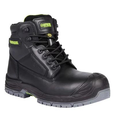 Image of Apache Cranbrook Waterproof Safety Boot Black Size 7 UK 100% Non Metallic ESD Standards Full Grain Leather Durable Outsole