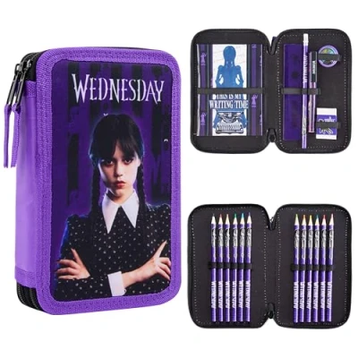 Image of Wednesday Pencil Case with Stationery for Girls Teenagers Filled Notepad Colouring Pencils Pen Gifts