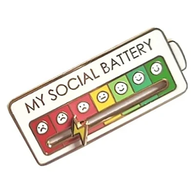 Image of Social Battery Enamel Pin Funny Mood My Badge Brooch for 7 Days Expressing Introverts Gift (White)