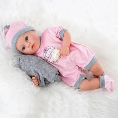 Image of The Magic Toy Shop Bibi Doll 18&quot; Lifelike Large Size Soft Bodied Baby Girls Boys Dolly With Sounds and Comforter (Pink/Grey)