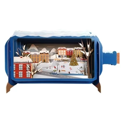 Image of Message In A Bottle Ice Skating Scene Pop Up Christmas Card By Alljoy Cards XMIB076