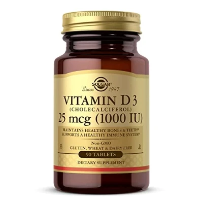 Image of Solgar Vitamin D3 (Cholecalciferol) 1000 IU (25 µg) Tablets Food Supplement, Pack of 180 Capsules For Healthy Bones, Teeth and Muscle Function Supports Immunity Gluten Free