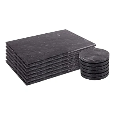 Image of 12pc Black Marble Placemats &amp; Round Coasters Set By Argon Tableware