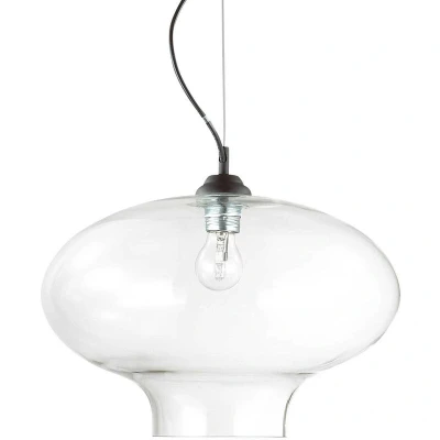 Image of Bistro 1 Light Dome Ceiling Pendant Black Clear Blown Glass Round, E27