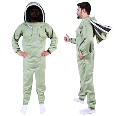 Image of S Self Mark Bee Suit Professional Full Body Polycotton Beekeeping Clothes Veil Hood Hat Protective Jacket Coat and Trouser Beekeepers Equipment for Men &amp; Women (S, Olive Fancy Veil)