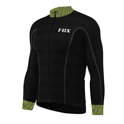 Image of FCX Mens Cycling Jersey Long Sleeves Thermal Cold Wear Winter Bicycle Team Racing Biking Top Shirt (Black Green, Medium)