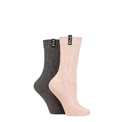 Image of Women&#039;s 2 Pair Pringle Classic Fashion Boot Socks Cable Light Pink / Charcoal UK 4 8