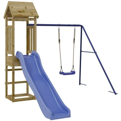 Image of vidaXL Impregnated Wood Pine Outdoor Playset with Climbing Walls, Sandpit, Play Tower &amp; Shaded Roof for Garden Playhouse