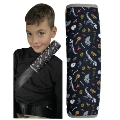 Image of HECKBO 1x Kids Car Seat Belt Pads Protectors Dinosaur Skeleton for and Babies Ideal Any Booster Bicycle