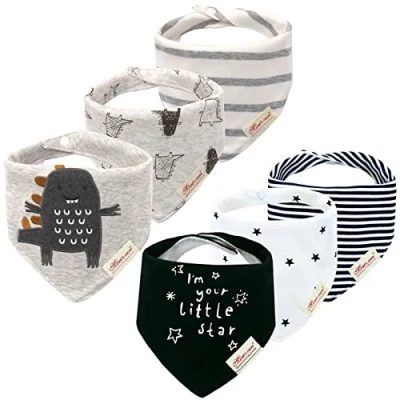 Image of 6 Pack Baby Dribble Bibs for Boys Girls Super Absorbent Pure Cotton Bandana Bib Cartoon Design Gift Set 0 3 Years