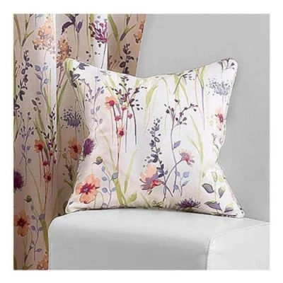 Image of HAMPSHIRE Floral Printed Lined Tape Top Pencil Pleat Curtains Pair Multi Cushion Cover (18&quot; x 18&quot;)