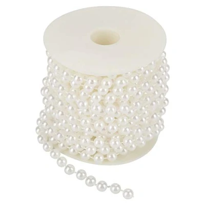Image of Pearl Bead String, 32.8ft 8mm Pearls Chain Roll for DIY Party Wedding Centerpiece Decor Birthday Christening Christmas(White)