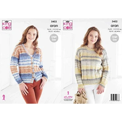 Image of King Cole 5452 Knitting Pattern Womens Sweater and Cardigan in Drifter Aran