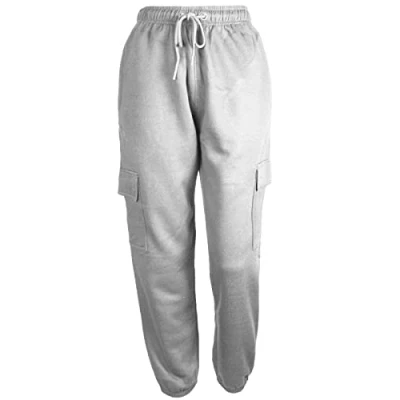 Image of True Face Ladies Trousers Fleece Womens Joggers Cargo Combat Bottoms Casual Elasticated Women Sweatpants with Pockets Grey L