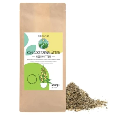 Image of Mullein Tea 250g 8.8 oz by Alpi Nature, Dried Leaves Cut, Loose Leaf Tea, for Preparation of Herbal and