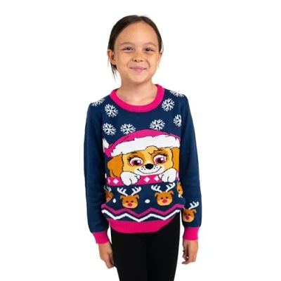 Image of United Labels Paw Patrol Jumper Skye, Blue Pink, 110 116, Christmas for Girls, Winter Knitted