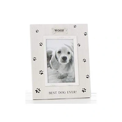 Image of Shudehill Giftware Portrait 4x6 White Photo Frame Cute Pawprints Design Best Dog Ever Rustic Wood Finish