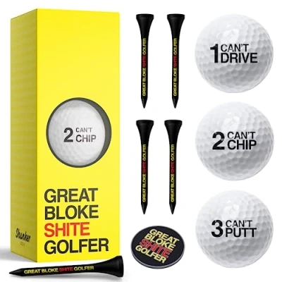 Image of Shanker Golf Balls Gift Set Shite Golfer Starter Pack Sleeve of 3 Balls, Ball Marker &amp; Wooden Tees Perfect Funny for Golfers Rude Horrible Novelty
