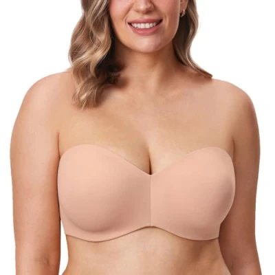 Image of Delimira Women&#039;s Strapless Bras Underwire Support Non Padded Plus Size Minimiser Bra Blush Beige 40DD