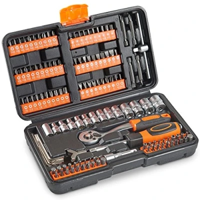 Image of VonHaus Socket Set 130 Piece Ratchet Set, 1/4&quot; Drive with Extension Bar, Coupler, Wrench and Screwdriver Bit Carry Case Car Tool