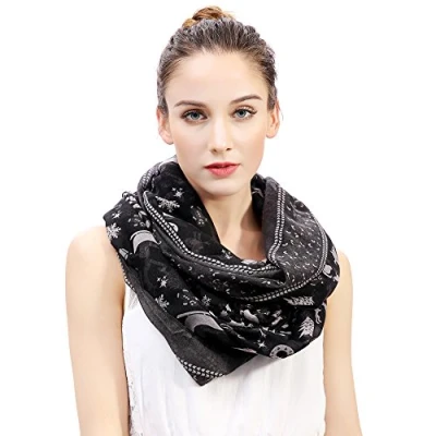 Image of Lina &amp; Lily Christmas Pattern Print Lightweight Snood Scarf (Black A)
