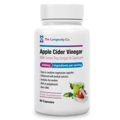 Image of Apple Cider Vinegar Tablets with Mother 3600mg High Strength ACV Capsules Boosted Green Tea, Ginger &amp; Cayenne Extract Raw Unfiltered 90 Vegan Pills