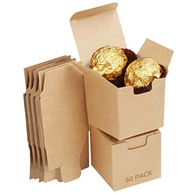 Image of Kurtzy 50 Pack Brown Kraft Gift Boxes 5 x 5cm / 1.97 Inches Easy Assemble Presentation Favour Box Present for Parties, Birthdays, Weddings, Holidays