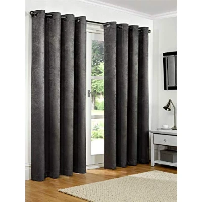 Image of 132&quot; x 90&quot; (335x228cm) Luxury Charcoal Slate Grey Soft Woven Embossed Thermal Blackout Ring Top Eyelet Heavy Pair Curtains Lined By SW Living