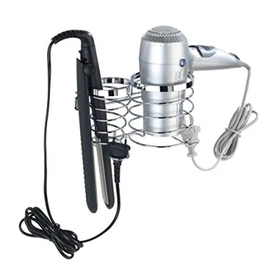 Image of WENKO 22221100 hair dryer and straightener holder Premium fixing without drilling, Stainless steel, 20 x 12 cm, Shiny