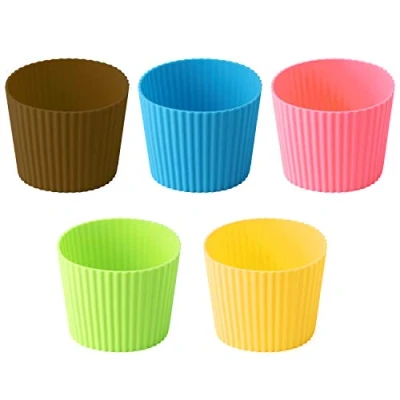 Image of Bujingyun 5pcs Assorted Colors Heat Resistant Silicone Nonslip Coffee Cup Sleeve,Resistant Reusable Glass Bottle Mug Sleeve Protector Cover