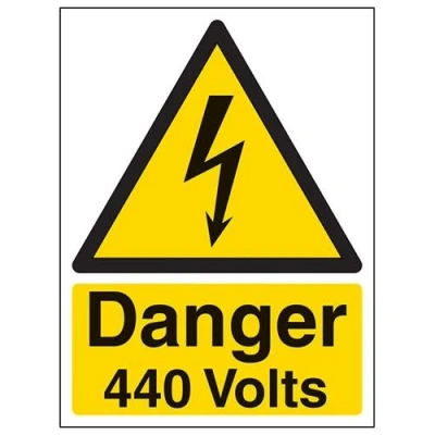 Image of V Safety Danger 440 Volts Warning Sign 150mm x 200mm 1mm Rigid Plastic