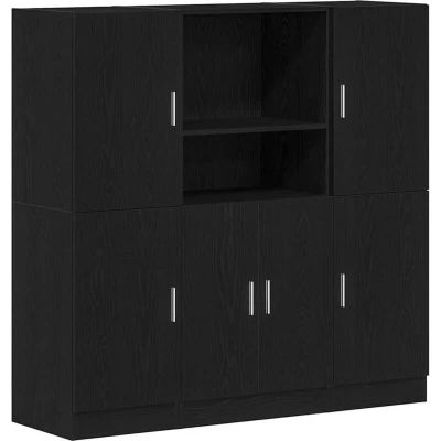 Image of vidaXL 3 Piece Kitchen Cabinet Set Black Engineered Wood