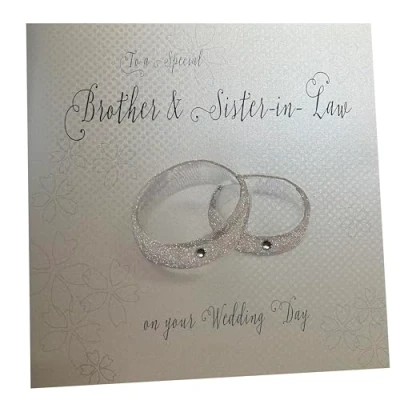 Image of white cotton cards To A Special Brother and Sister in Law Day Handmade Large Wedding Card Rings, XLWB10