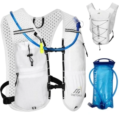 Image of ONETOALL Running Vest Women with Water Bladder 2L, 6L Reflective Hydration Backpack Mens, Lightweight 150g for Trailrunning Hiking Marathon, White