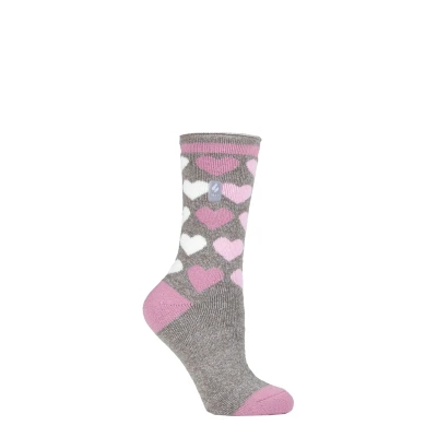 Image of Women&#039;s 1 Pair SOCKSHOP Heat Holders 1.6 TOG Lite Patterned and Striped Socks Paris Hearts Grey 4 8 Ladies
