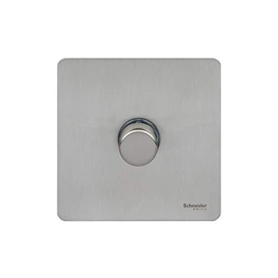 Image of Schneider Electric Ultimate Screwless Flat Plate Single Rotary 2 Way Dimmer Light Switch, Main and Low Voltage, 400W/VA, GU6412CSS, Stainless Steel