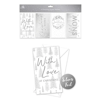 Image of 4 Pack Christmas Money Wallets with Envelopes Silver Designs