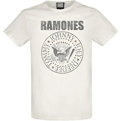 Image of Amplified Ramones &#039;Vintage Shield&#039; (Natural) T Shirt (xx Large) Clothing Off White