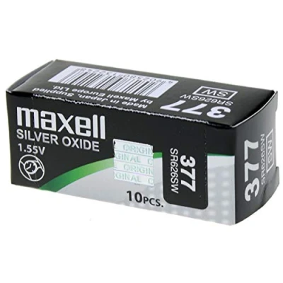 Image of Maxell SR0626SW 377 Silver Oxide Batteries, Pack of 10