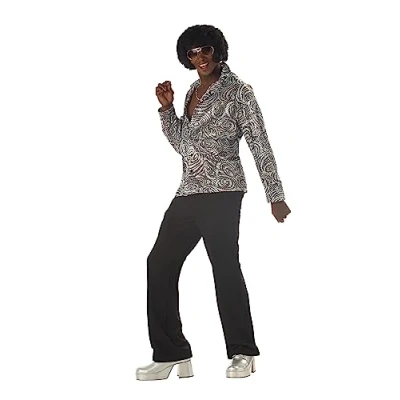 Image of California Costumes 00984 Silver Large Groovy Disco Shirt Costume 70s Adult Sized, Silver,