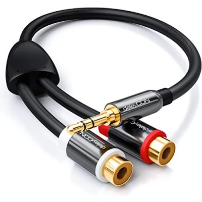 Image of deleyCON MK224 Stereo Audio Cinch to Jack Adapter 3.5mm Plug 2x RCA Female 1 Piece in Black