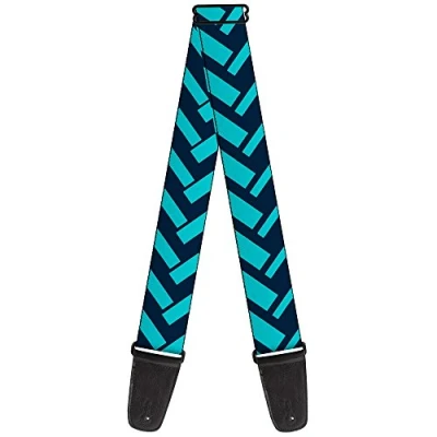 Image of Buckle Down Guitar Strap Jagged Chevron Navy Turquoise 2 Inches Wide